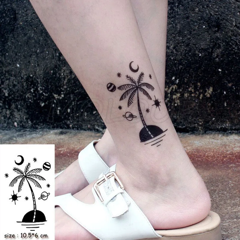 Tattoo Sticker Pine Tree Christmas Plant Black Hand Body Art Water Transfer Temporary Fake Tatto Flash Tatoo for Kid Girl Men