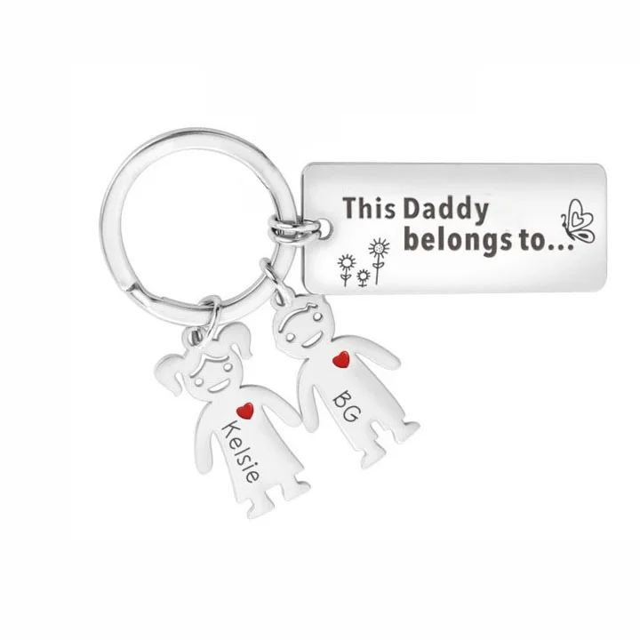 Personalized Family Keychain with 2 Kid Charms Engrave Names