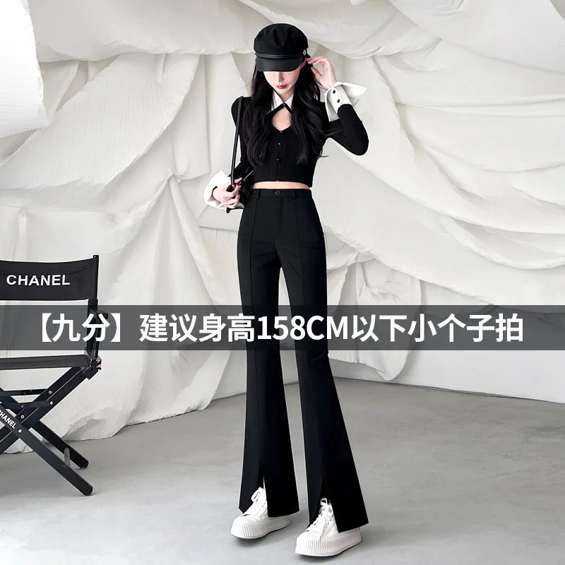 Toloer Toloer Suit Bell Bottom Pants Children 2024 Autumn New High Waist Show Thin Feeling Pants Slit Casual Micro Pants-Outfit Ideas