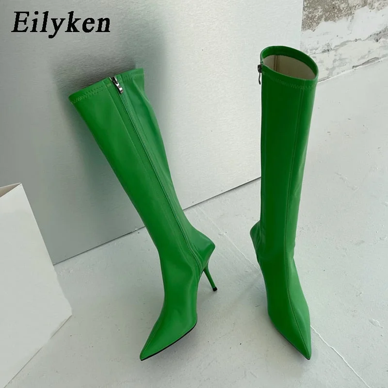 Eilyken 2022 New Green Pointed Toe High Boots Knee-High Boots Sexy High Heels Boots New Women Botas Mujer