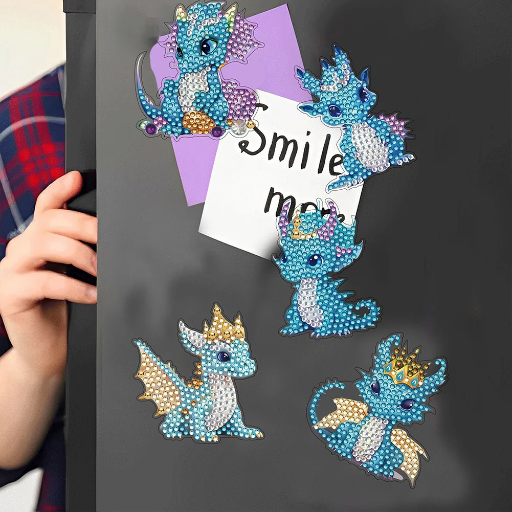 6pcs DIY Blue Pterosaur Diamond Painting Magnets Refrigerator for Adult Kid Beginners