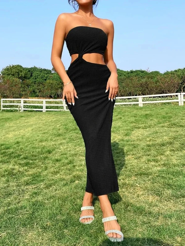 Uveng Uveng Women's Fashion Trend With Chest Empty Side Open Slit Kink Sexy Dress