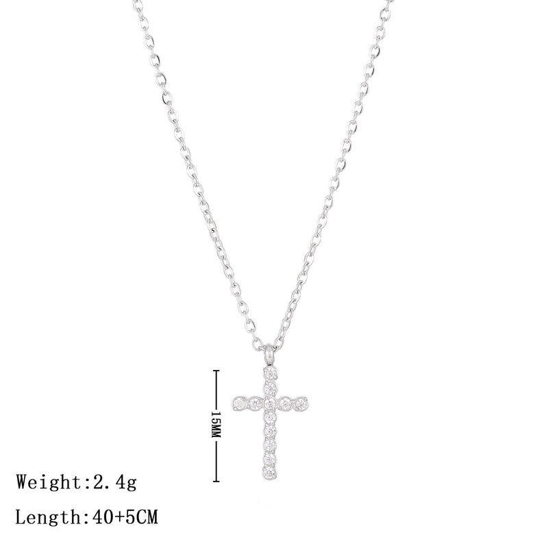 Casual Elegant Cross Stainless Steel Titanium Steel Plating Inlay Zircon Pendant Necklace