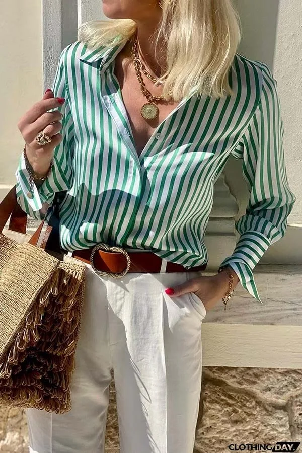 Desert Wishes Stripes Button Down Santin Blouse