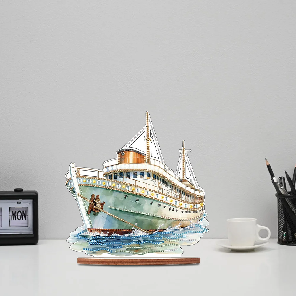 DIY Sailboat Wooden Single Sided Diamond Painting Desktop Decor for Office Decor