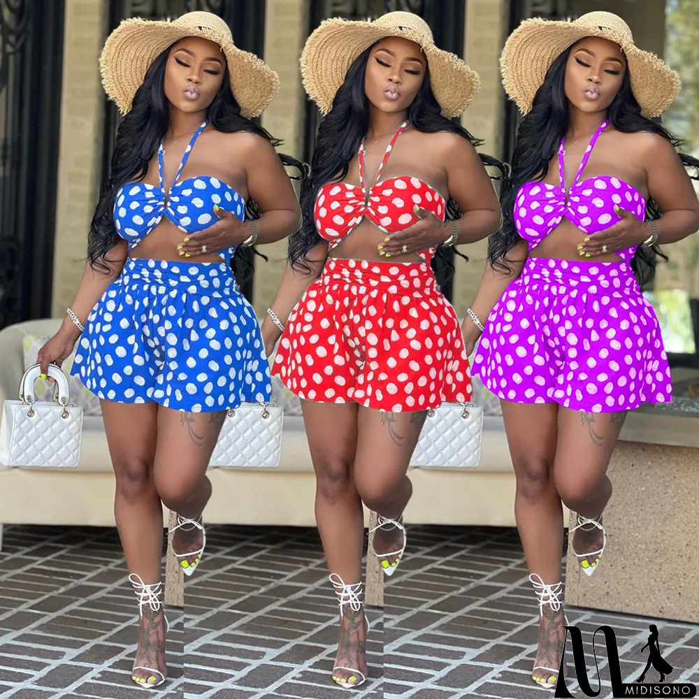 MidiSono - Women Casual Sexy Beach Vacation Style Tube Top And Shorts Two-Piece Set