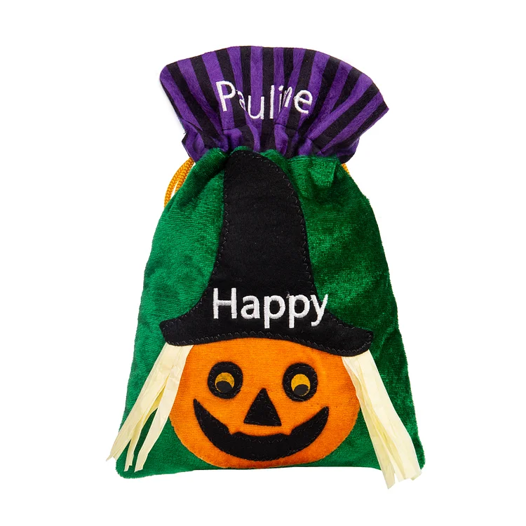 1 Name-Personalized Pumpkin Halloween Tote Bags, Custom Kids Halloween Trick or Treat Candy Bags with Handle Pumpkin