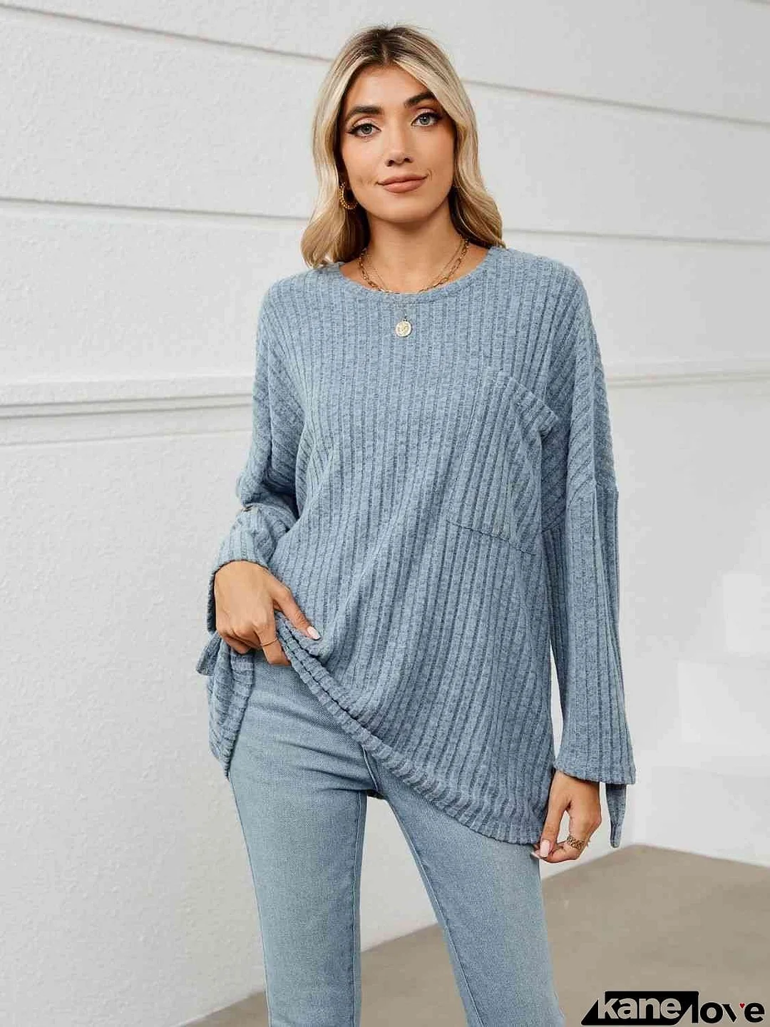 Round Neck Ribbed Long Sleeve T-Shirt
