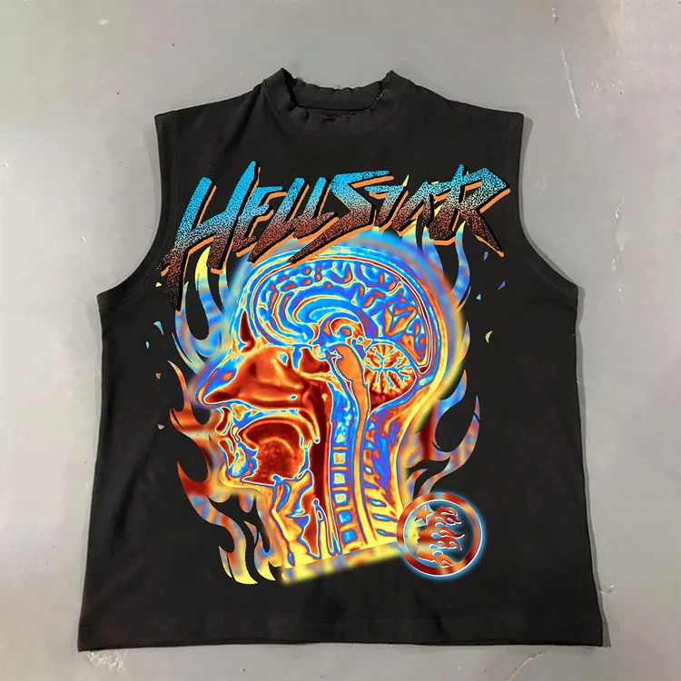 Men's Hellstar Fun Color Flame Avatar Printing 100% Cotton Tank Top