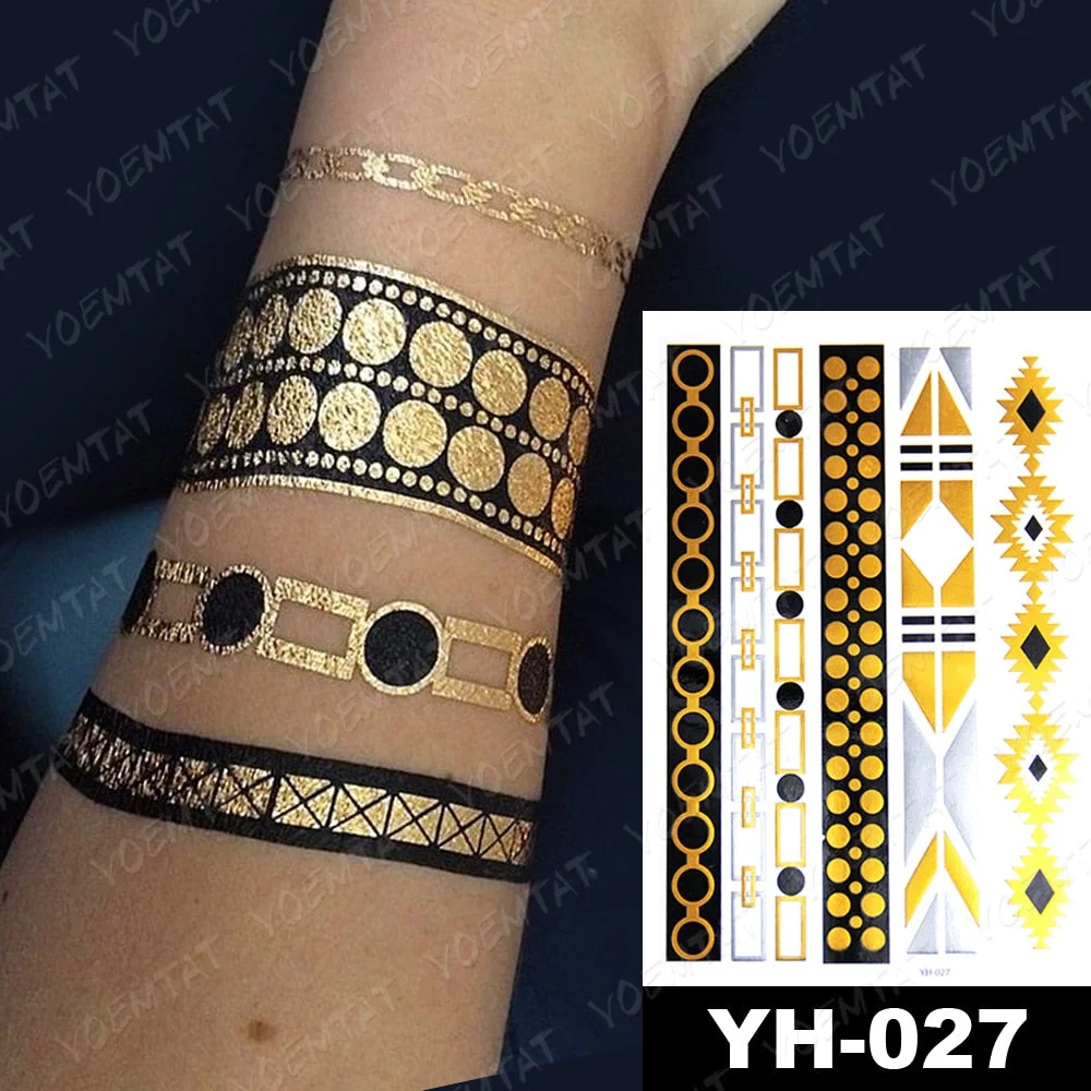Waterproof Temporary Tattoo Sticker Gold Silver Henna Indian Hand Painted Glitter Tattoos Women Mandala Flower Feather Body Art