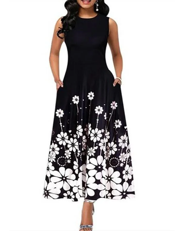 Women's A-Line Dress Maxi long Dress Sleeveless Print Print Summer Casual White Black Blue Purple Wine Green S M L XL XXL