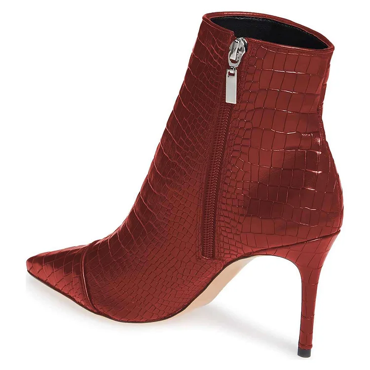 Burgundy Stone Pattern Stiletto Ankle Boots Vdcoo
