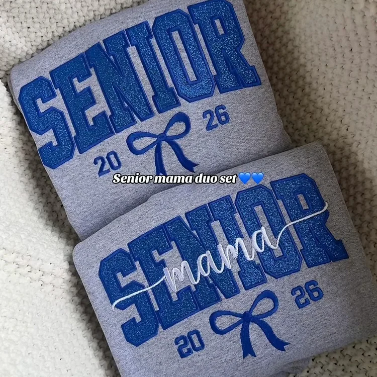 Custom Senior Mama Embroidered Glitter Vinyl Sweatshirt