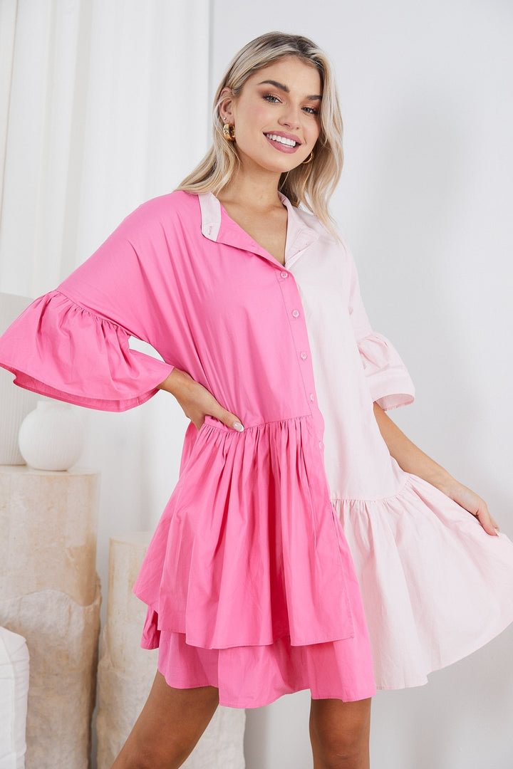 Relaxed fit Flared Half Sleeve Mini Dresses
