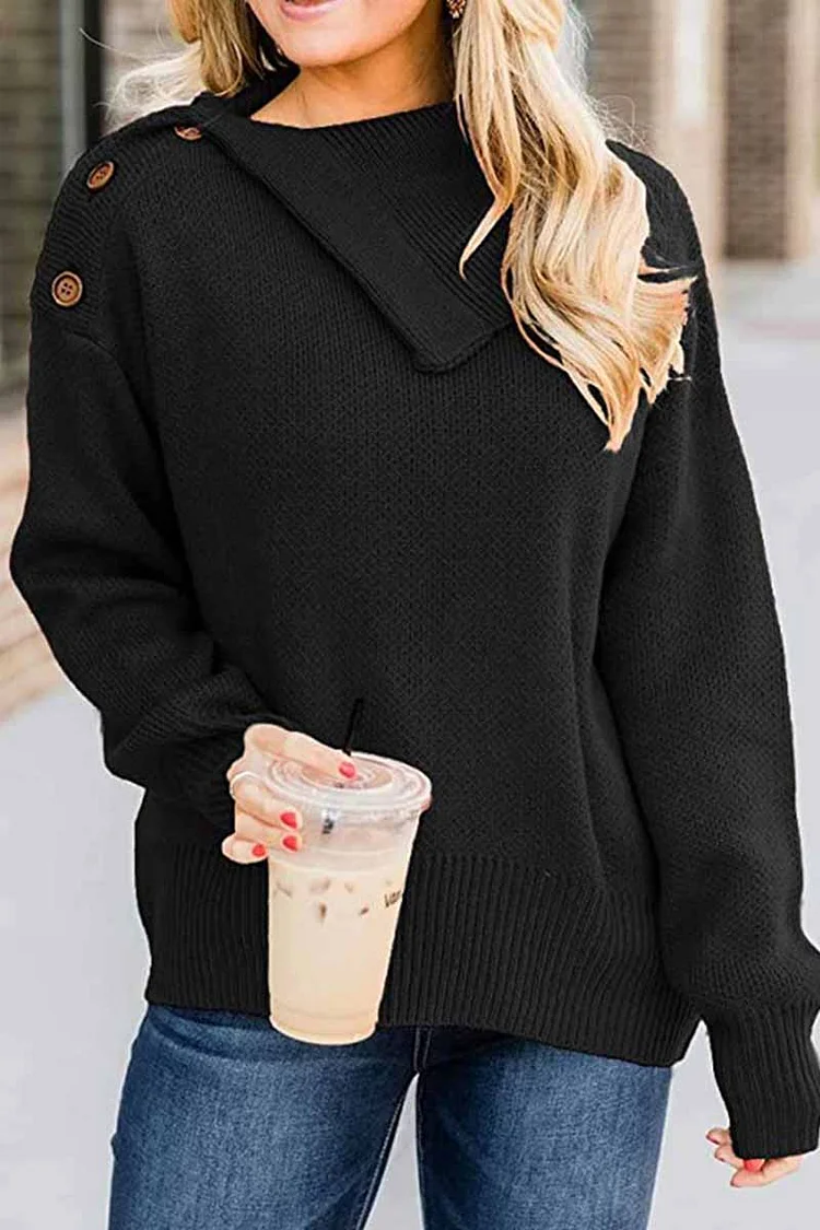 Casual Solid Color Button Knitted Sweater