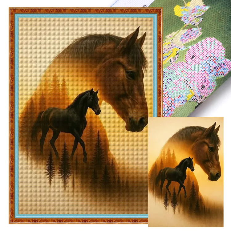 【Huacan Brand】Silhouette Horse 40*60cm 11CT Stamped Canvas Cross Stitch gbfke