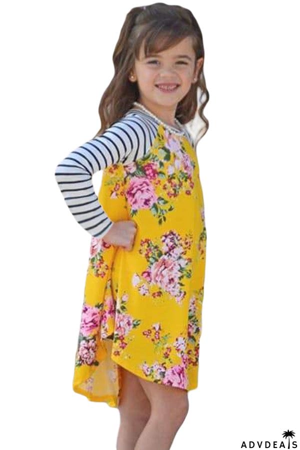 Spring Fling Floral Striped Sleeve Short Dress for Kids