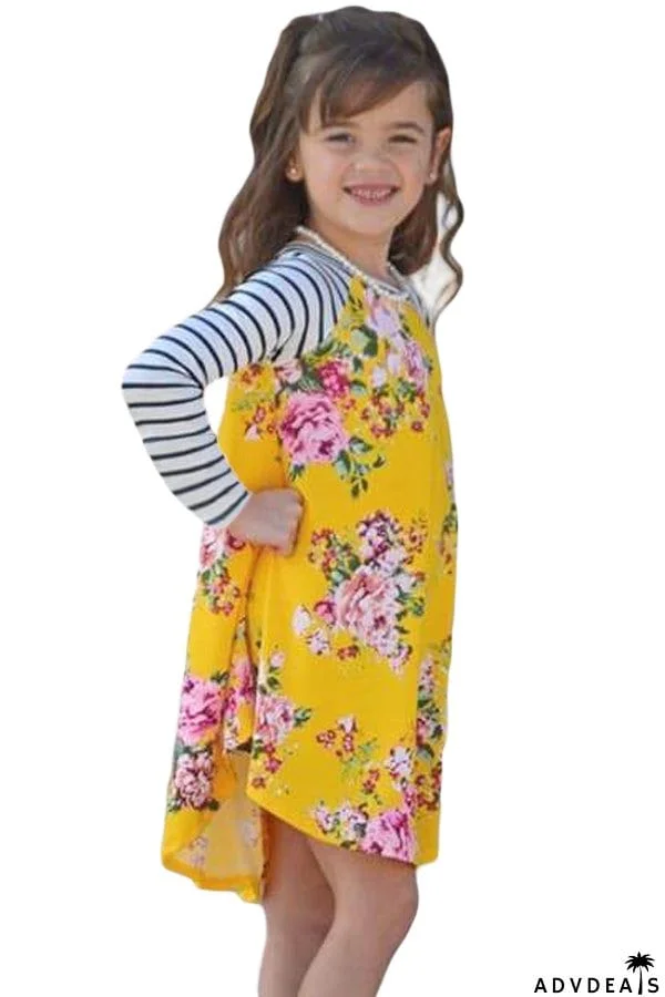Spring Fling Floral Striped Sleeve Short Dress for Kids