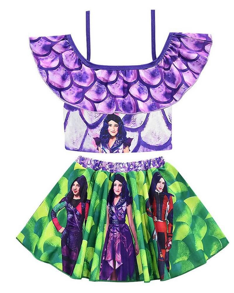 Descendants 3 Printed Girls Top And Skirt Two Piece Swimsuit-Mayoulove