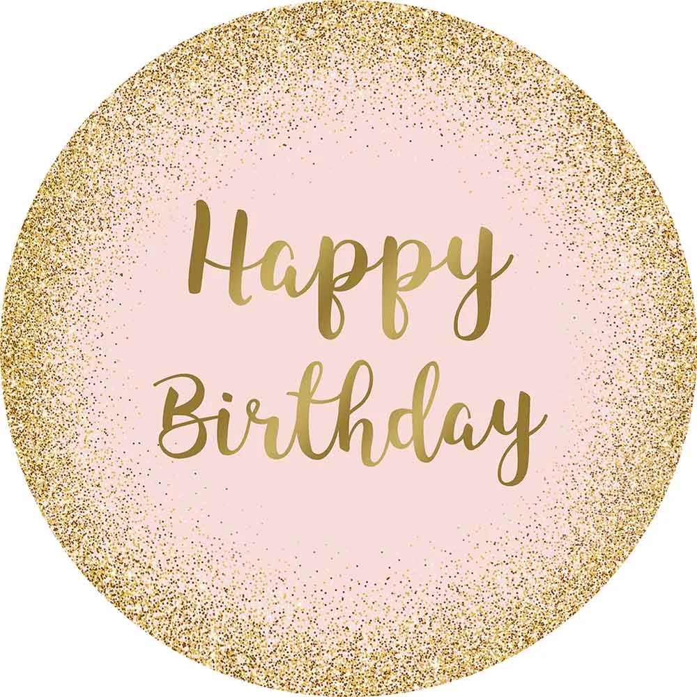 Glitter Gold And Baby Pink Happy Birthday Party Round Cover RedBirdParty