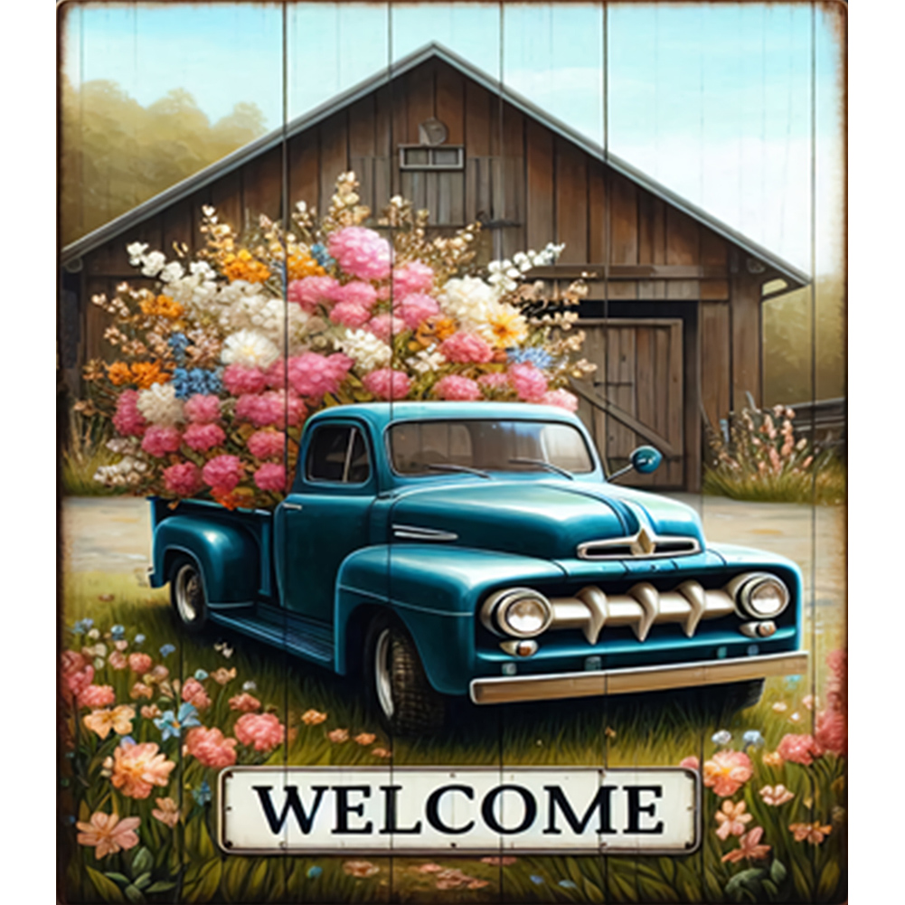 Car Full Of Flowers 35*40cm(canvas) full round drill diamond painting