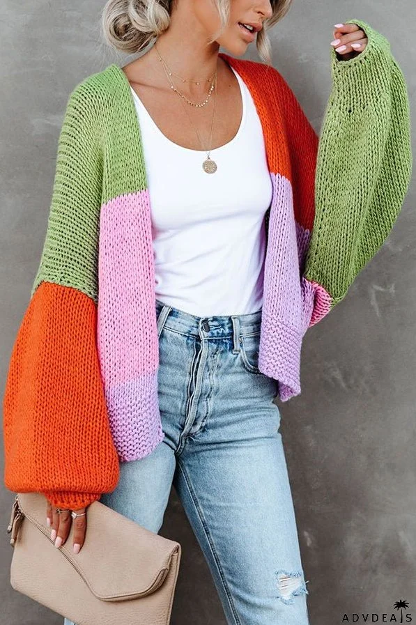 Oversized Colorblock Knit Cardigan