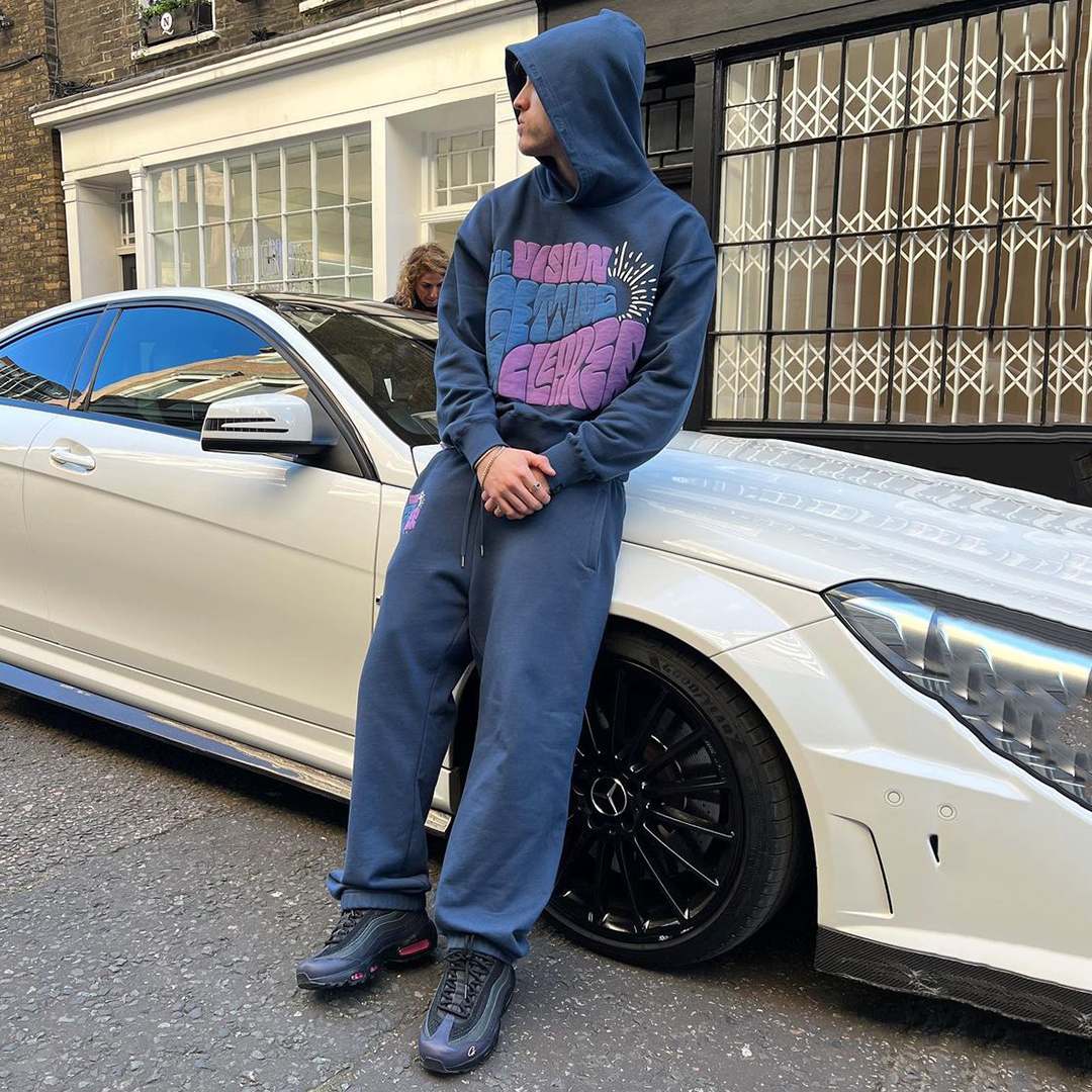 Old-Style Getting Clearer Puff Print Fleece Hoodie And Sweatpants Co-Ord