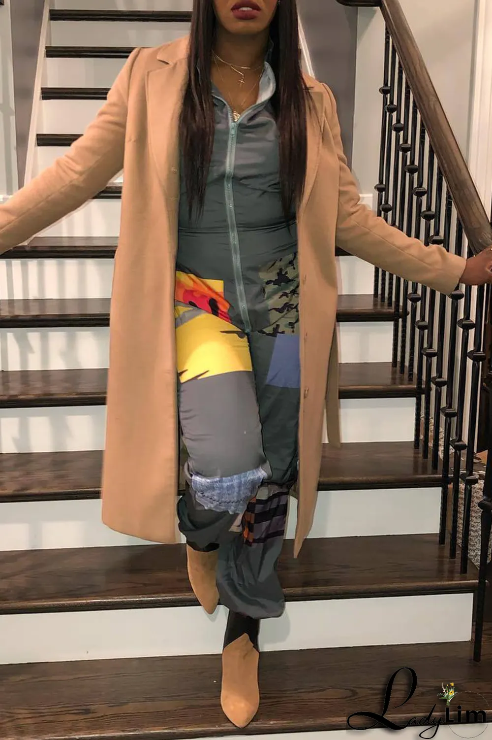 Black Sexy Patchwork Colorblock Printing O Neck Jumpsuits