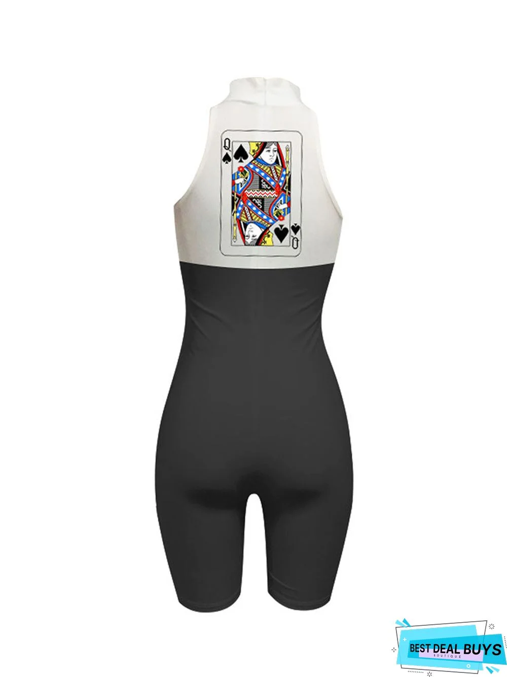 Plus Size Sleeveless Poker Patchwork Rompers