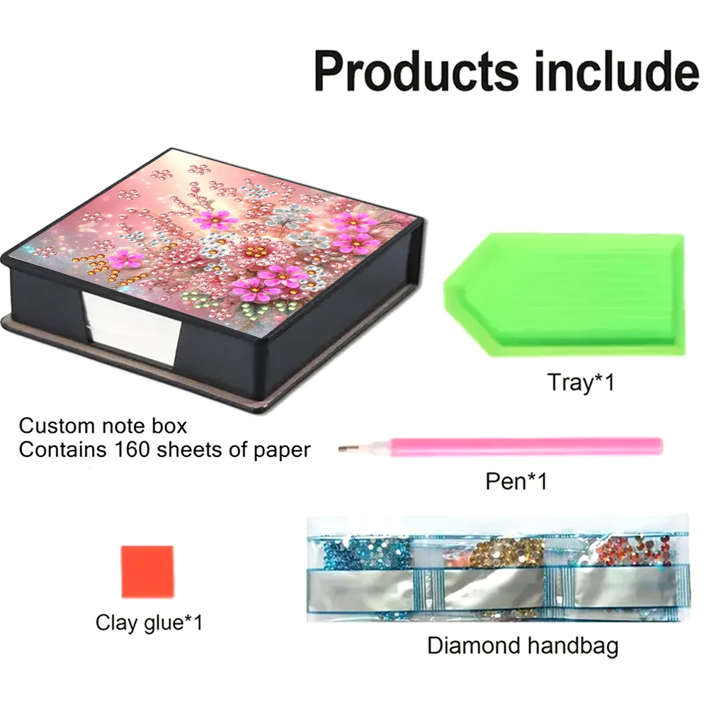 PU 5D Diamond Painting Kit Note Box DIY Diamond Art Notepad Box (Flower)