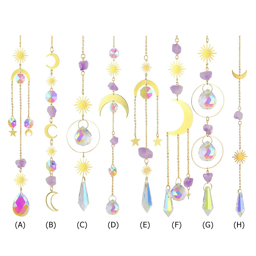 Crystal Wind Chime Star Moon Prism Hanging Pendant Home Garden Decorations