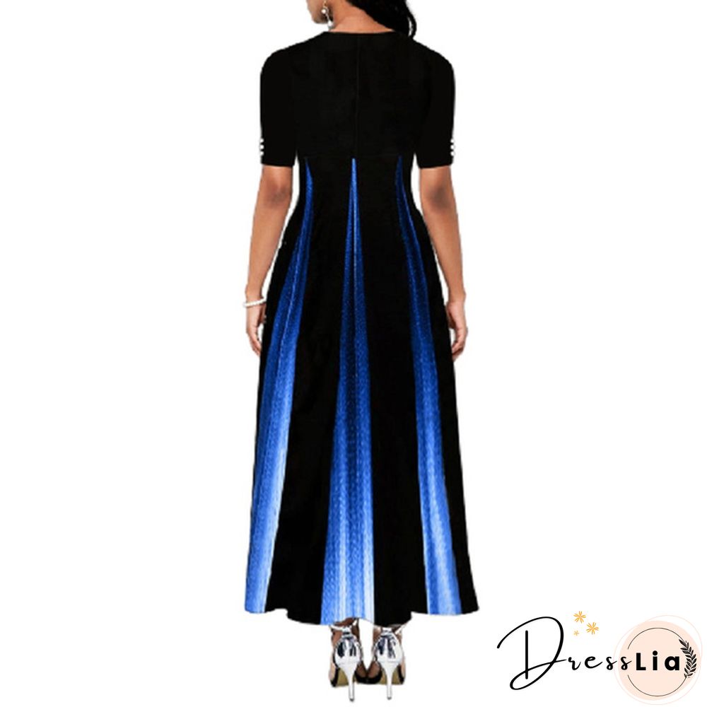 Women Button Detail Half Sleeve Floral Print Long Dress Gradient Maxi Dress