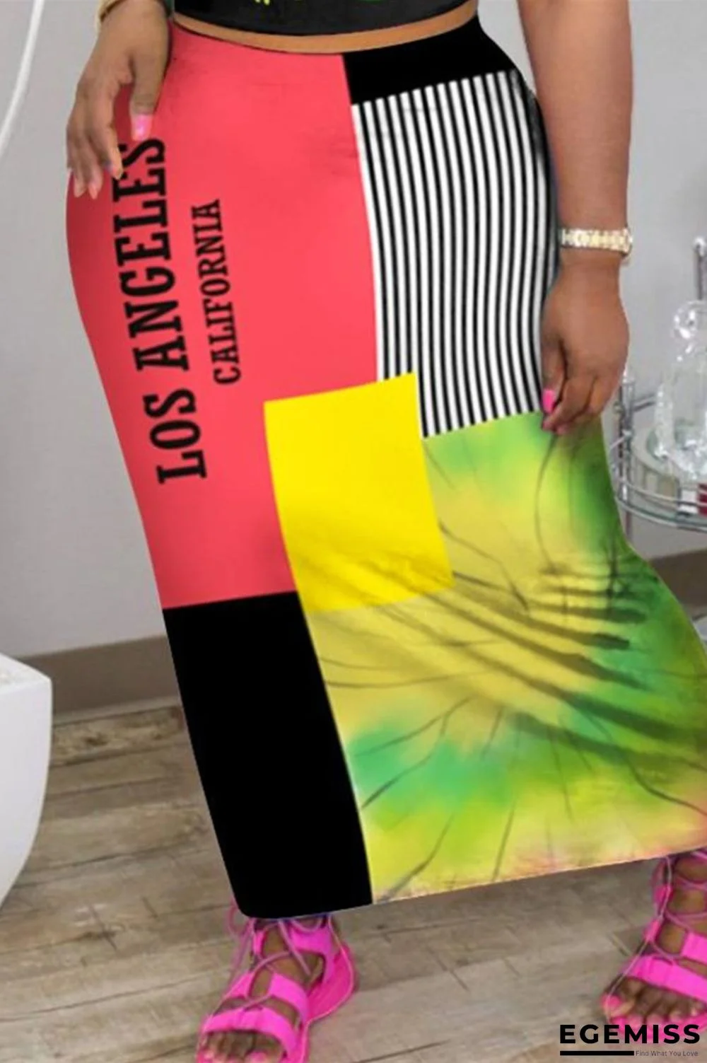 Black Fashion Casual Print Basic Regular High Waist Skirts | EGEMISS