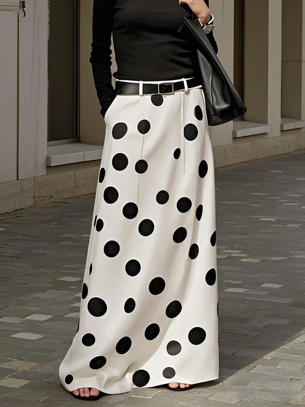 Elasticity No Belt Pockets Polka-Dot Loose Skirts Bottoms