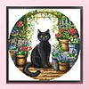 Black Cat In Garden-11CT Stamped Cross Stitch 37*37cm/14.57*14.57in