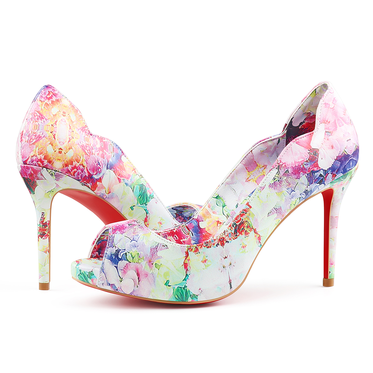 100mm Women's Platforms Heels Party Wedding Red Bottom Flowers Pumps-MERUMOTE