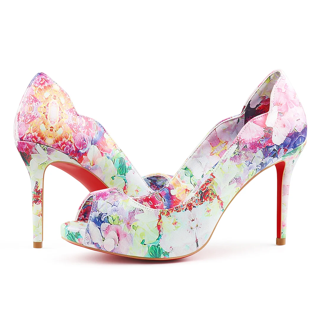 100mm Women's Platforms Heels Party Wedding Red Bottom Flowers Pumps-MERUMOTE
