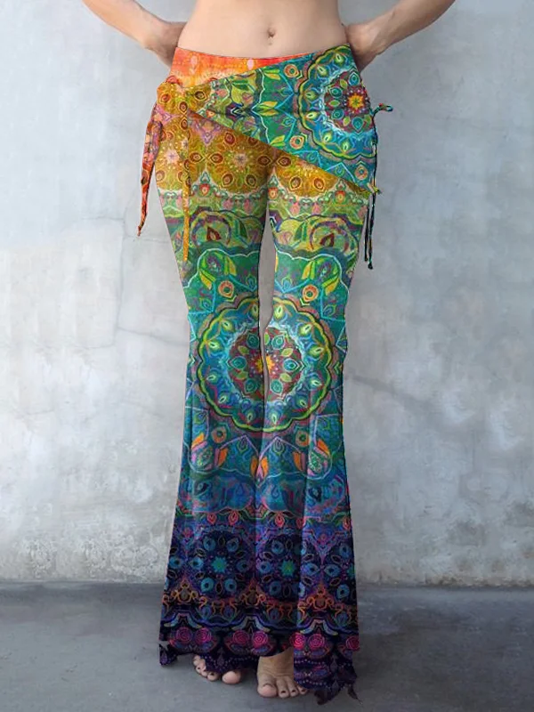 Colorful Gradient Pattern Elastic Waist Wide Leg Pants