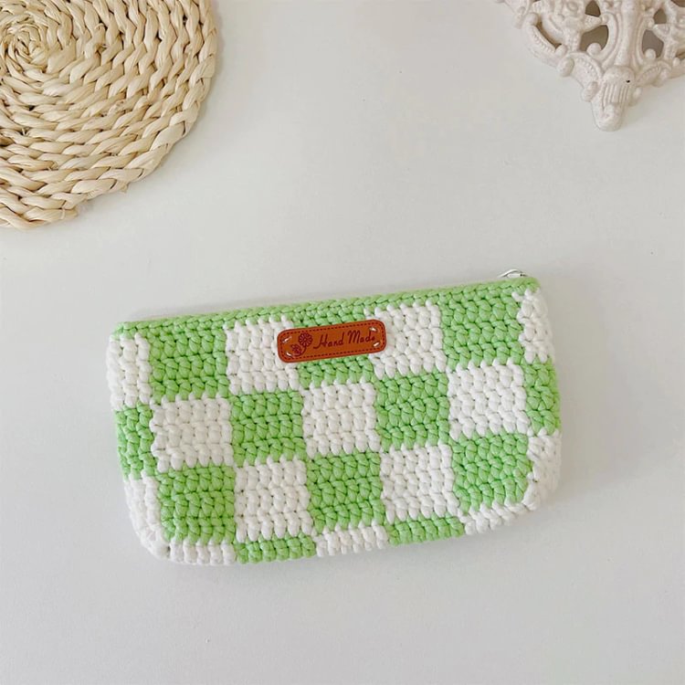 Hand Knitted Plaid Cosmetic Bag