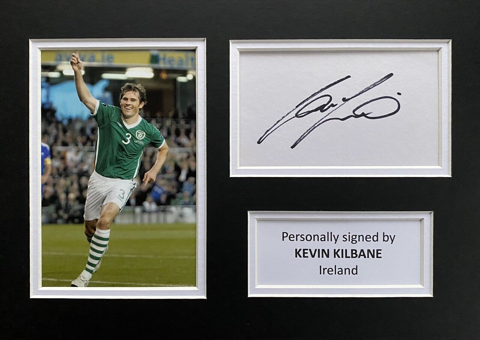 Kevin Kilbane Hand Signed White Card In A4 Ireland Mount Display