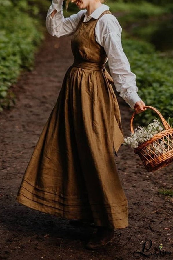 Cross Back O Neck Maxi Linen Dress