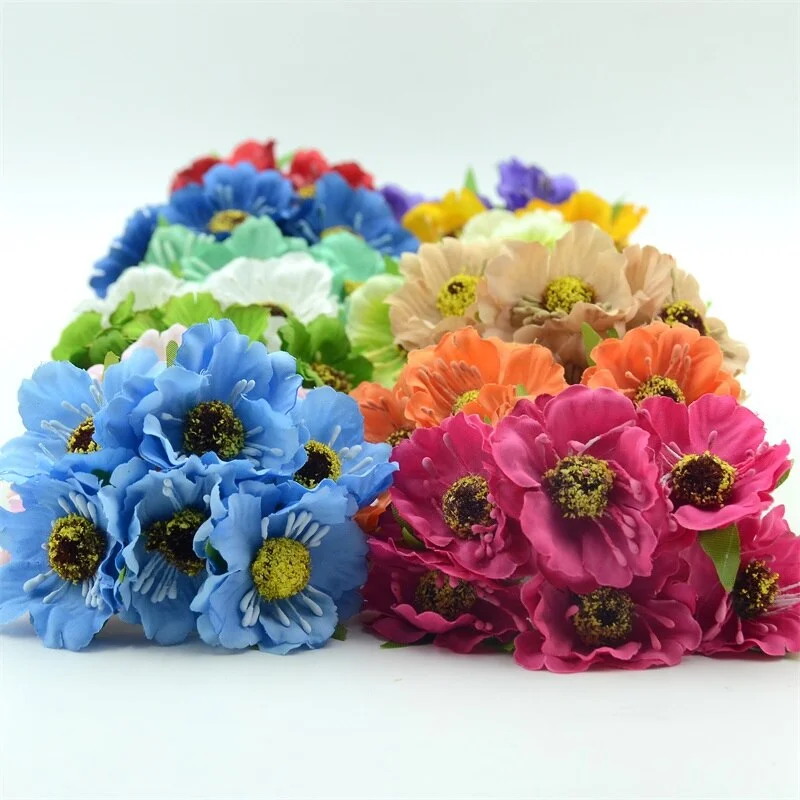 6pcs/lot Real Touch Hight Small Grade Artificial Poppy Bouquet Wedding Silk Rose Flowers For DIY Wedding Wreath Decoration