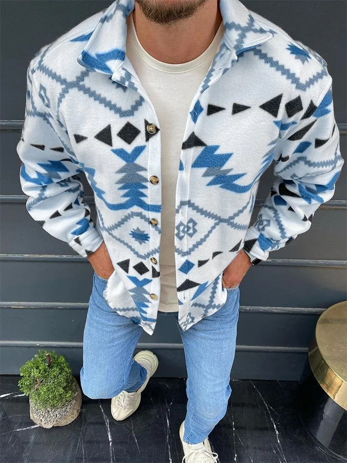 Long Sleeve Light Blue Printed Jacket