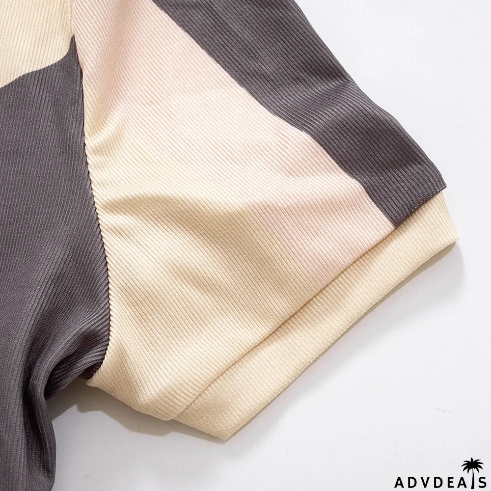 Women Summer Color Block Crop T-Shirt and Shorts Two-Piece Set