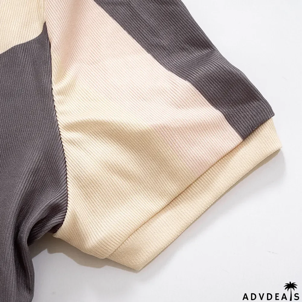 Women Summer Color Block Crop T-Shirt and Shorts Two-Piece Set