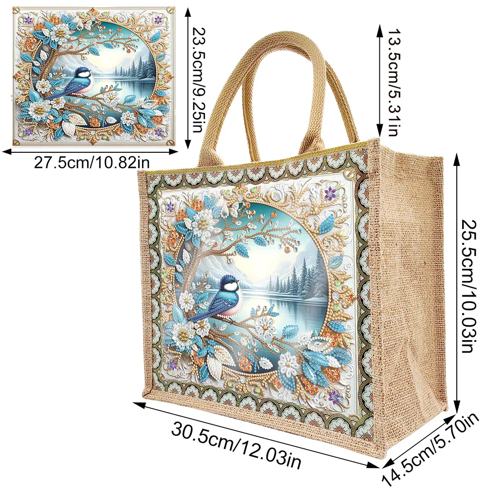 Waterproof Lake View Bird Diamond Painting Storage Bag for Outdoor Travel