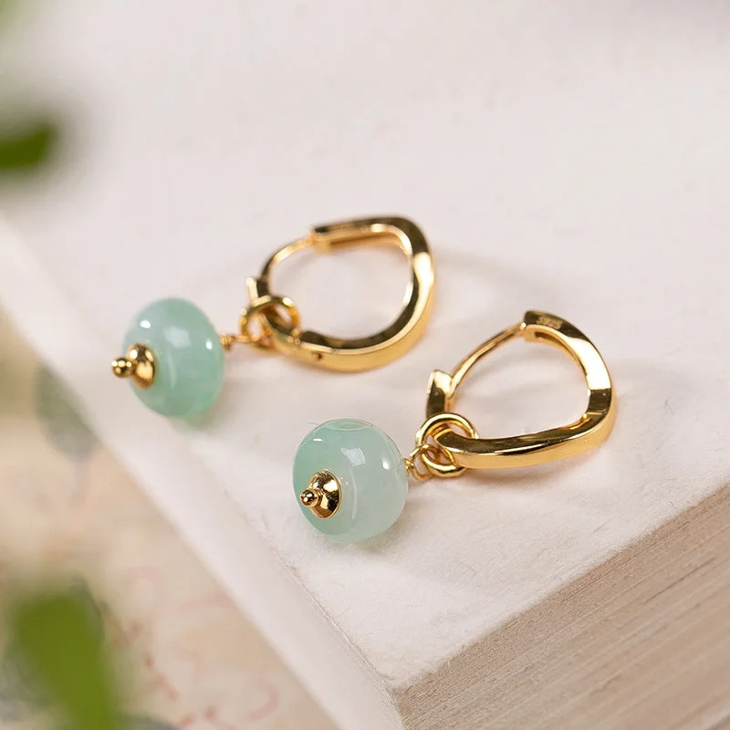 Natural Jade S925 Sliver Retro Earrings