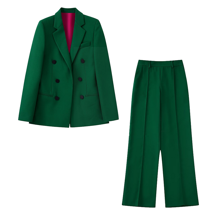 Flaxmaker Retro Casual Double Breasted Blazer Two Piece Set