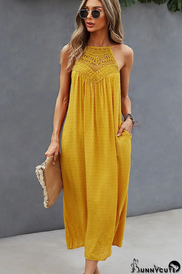 Halter Neck Solid Color Slip Dress