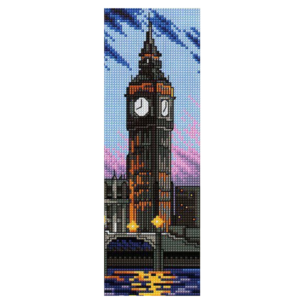 11CT Stamped Double-Sided Big Ben Bookmark Embroidery Kit 18x6cm for Book Lovers